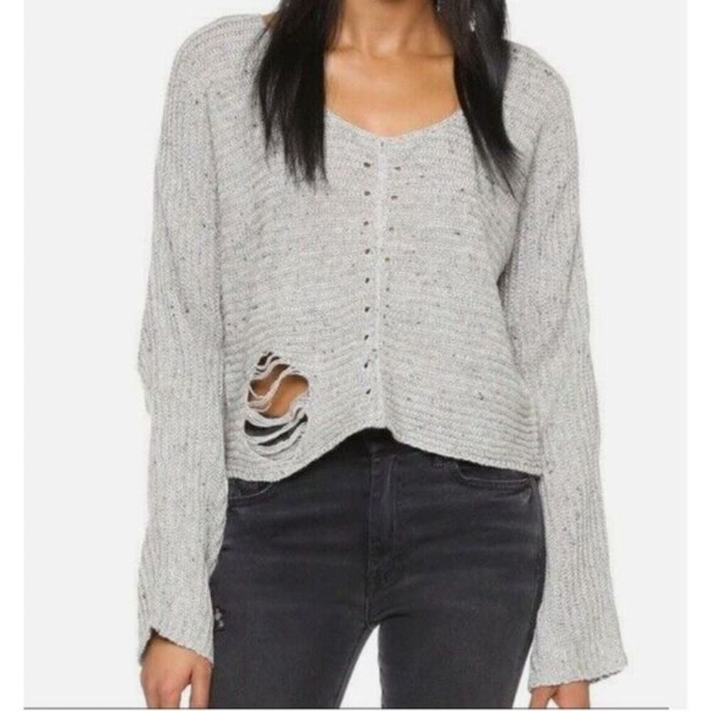Wildfox Sweater Womens Size XS Cropped Ripped Distressed Speckledβ Terra Cut Out